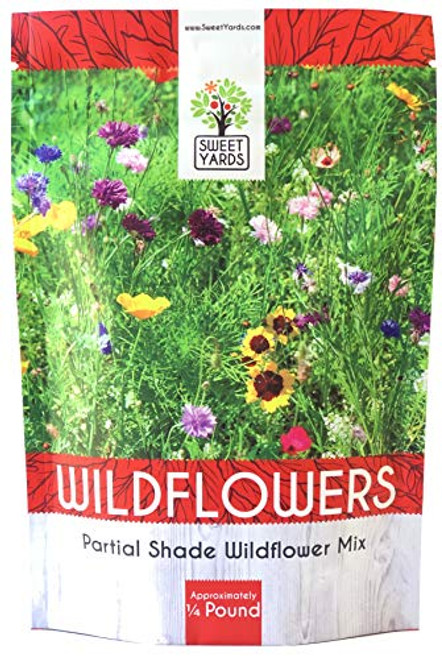Bulk Wildflower Seeds Partial Shade Mix - 1/4 Pound Bag Over 30,000 Open Pollinated Annual and Perennial Seeds
