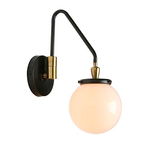 Pathson Vintage Industrial Wall Light, Adjustable Swing Arm Bedside Lamp Wall Sconce Lighting E26 Base, Retro Edison Wall Lamp Fixture with White Lampshade Brass Dark Finish (Black) Pathson Vintage Industrial Wall Light, Adjustable Swing Arm Bedside Lamp Wall Sconce Lighting E26 Base, Retro Edison Wall Lamp Fixture with White Lampshade Brass Dark Finish (Black)