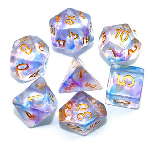 HD Dice DND Polyhedral Dice Set Purple Blue RPG Dice for Dungeons and Dragons(D&D) Role Playing Game MTG Pathfinder Table Game Transparent 7 Dice Set