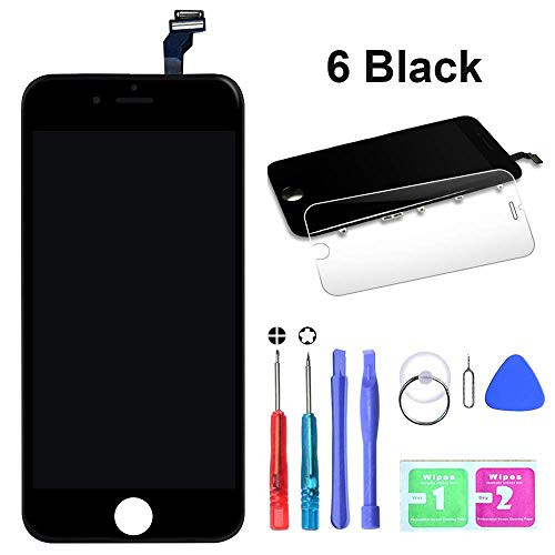 HTECHY Compatible with iPhone 6 Screen Replacement Black(4.7") Display Touch Screen LCD Digitizer Assembly + Repair Tools Kit Screen Protector