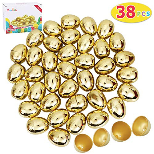 Max Fun 38 Pcs Golden Metallic Easter Eggs for Easter Theme Party Favor, Easter Hunt, Basket Stuffers Fillers, School Classroom Supply