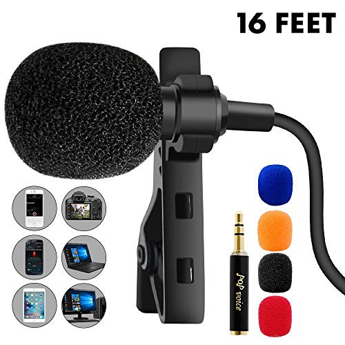 PoP voice 16 Feet Single Head Lavalier Lapel Microphone Omnidirectional Condenser Mic for Apple iPhone Android & Windows Smartphones, Youtube, Interview, Studio, Video Recording, Noise Cancelling Mic
