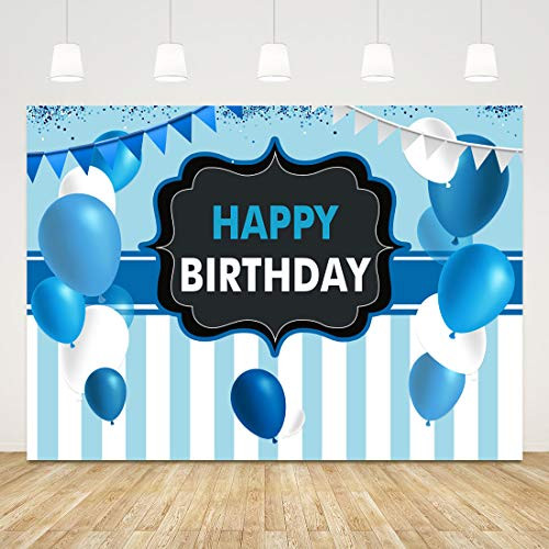 Happy Birthday Backdrop for Kids Blue Striped Birthday Background 7x5ft Balloon Banner Birthday Backdrops for Party Boys Girls Birthday Party Supplies Cake Table Decorations 1st Photo Booth Props