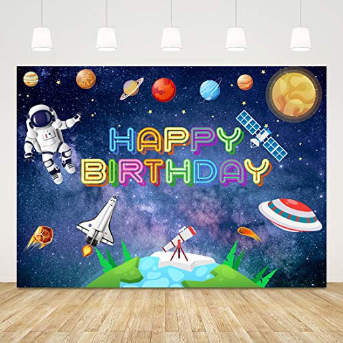 Happy Birthday Backdrops for Party Kids Boy Outer Space Birthday Photography Background 7x5ft Universe Galaxy Planet Girls Boys Birthday Backdrop Cake Table Decor Astronaut Photo Booth Props