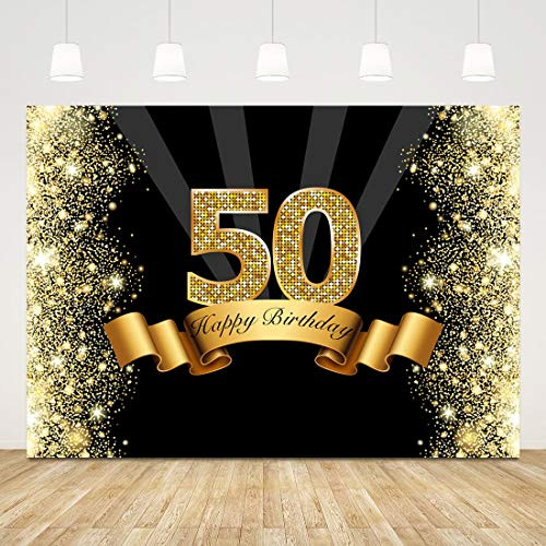 50th Birthday Backdrop Bokeh Glitter Gold Fifty Photo Background 7x5ft Diamond 50 Birthday Party Decorations 50 Years Birthday Backdrop Banner 50th Birthday Photo Booth Props Cake Table Supplies