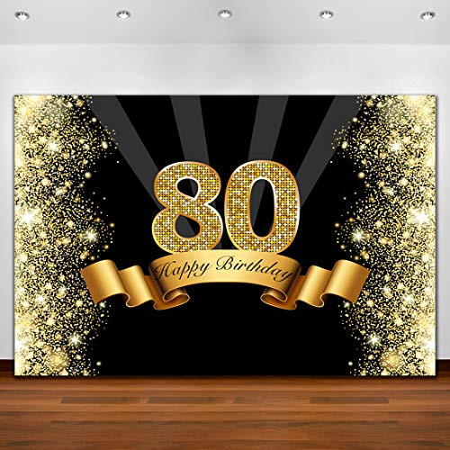 Happy 80th Birthday Backdrop Gold 80 Birthday Background 9X6ft Glitter 80th Birthday Backdrops for Party Photography 80 Years Old Decor Eighty Birthday Party Banner 80 Photo Booth Props