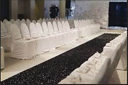 TRLYC 24Inch by 15FT Wedding Sequin Aisle Runner Marriage Ceremony Black Bridal Carpet Wedding Aisle Runner