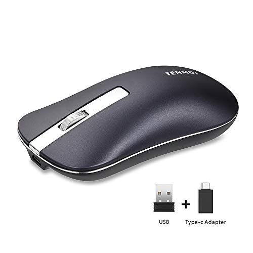 TENMOS T5 Slim Wireless Mouse, 2.4G Silent Travel Mouse with USB Receiver Type-C Adapter, Rechargeable Wireless Computer Mice for Laptop/Chromebook/Mac (Navy Blue)