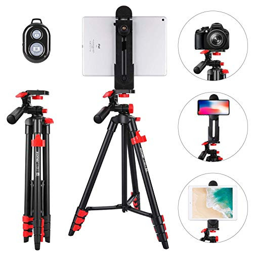 Tablet Tripod 53 inch iPad Tripod Aluminum Smartphone Tripod for iPhone iPad Pro Camera Mobile Phone Lightweight Travel Selfie Stand Tripod Black