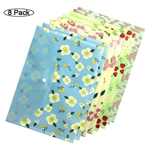 Document Folder, Yeebline 8 Pack Poly Envelopes, Floral Printed Waterproof Letter Size Document Organizer Booklet File Paper Folders with Snap Button