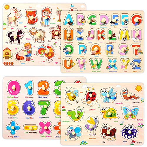 Kids Wooden Peg Puzzles Set for Toddlers 2 3 4 Years Old, Alphabet ABC Numbers 123 Farm Animals Learning Puzzles Board for Kids, Preschool Educational Pegged Puzzles Montessori Toy for Girls Boys Kids Wooden Peg Puzzles Set for Toddlers 2 3 4 Years Old, Alphabet ABC Numbers 123 Farm Animals Learning Puzzles Board for Kids, Preschool Educational Pegged Puzzles Montessori Toy for Girls Boys