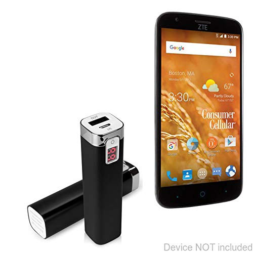 ZTE Avid 916 Charger, BoxWave [Rejuva Power Pack] 2600 mAh Compact Portable Power Bank Charger for ZTE Avid 916 - Jet Black