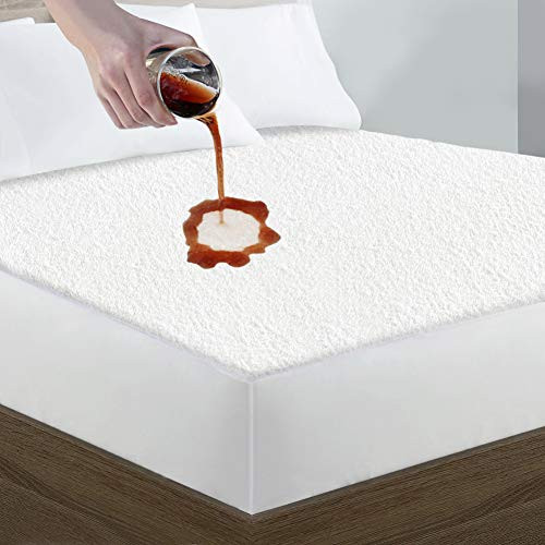 Queen Size Premium Waterproof Mattress Protector, Breathable Cotton Terry Surface Mattress Cover, Deep Pocket Stretch to 16" Noiseless Bed Cover