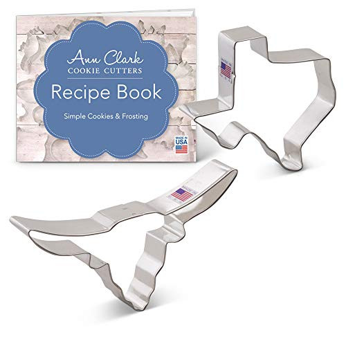 Ann Clark Cookie Cutters 2-Piece Texas Cookie Cutter Set with Recipe Booklet, Texas