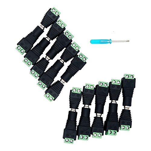 UnvarySam DC Power Connector 10-pair Male and Female 2.1x5.5mm DC Power Jack Plug Adapter for 2-pin Led Strip CCTV Security Camera(10pair Male&Female Connector)