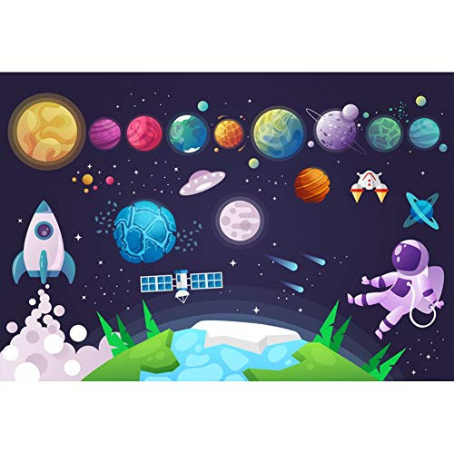 DORCEV 5x3ft Cartoon Planet Backdrop Backdrop Boys Space Theme Birthday Party Background Universe Planet Spaceship Astronomy Spaceman School Activity Pupils Shoots Video Props