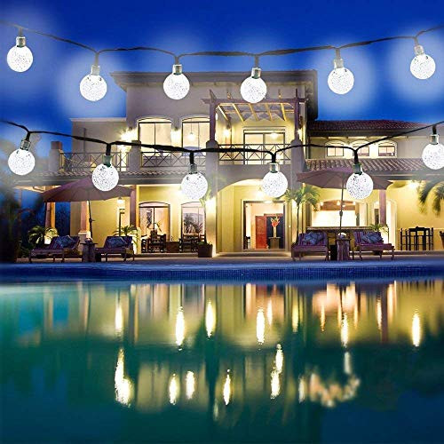 Globe Solar String Lights, 20ft 30 LED Outdoor Bulb String Lights,Waterproof 8 Modes Solar Patio Lights for Patio, Garden, Gazebo, Yard, Outdoors (White)