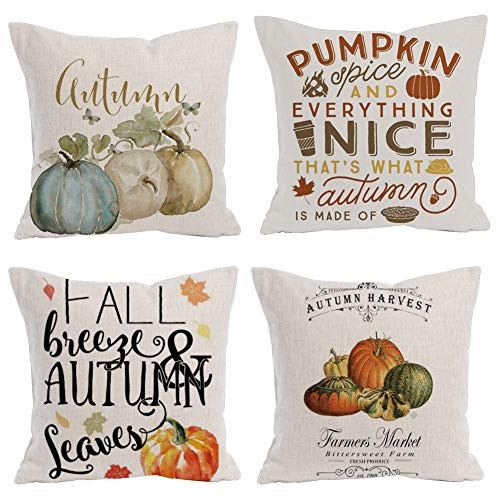 Royalours Pumpkin Spice Autumn Harvest Season Throw Pillow Covers Fall Halloween Pillow Covers Cotton Linen Square Decorative Pillowcase Throw Pillowslip Cushion Cover 18 x 18 Inches (Pumpkin Fall)