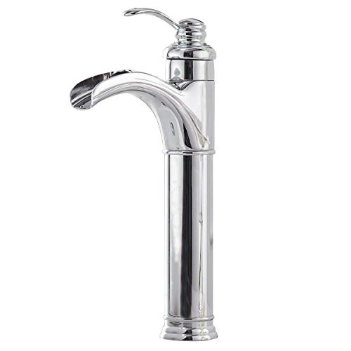 Bathlavish Tall Waterfall Bathroom Vessel Sink Faucet Chrome One Hole Mount Single Handle Lavatory Mixer Tap Contemporary Commercial Supply Line