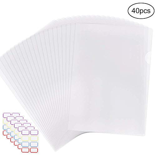 EOOUT 40pcs Plastic Clear Document Folder, Project Pockets Folders with Pockets, for US Letter, A4 Size, Transparent Color, with 48 Stickers