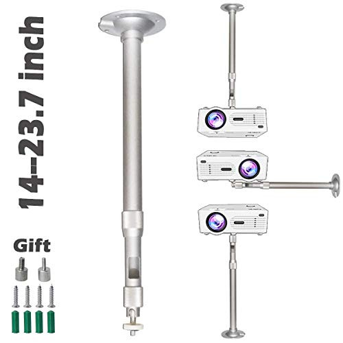 Universal Projector Ceiling Mount Height Extendable 14-23.7 in / 37-60 cm 360 Adjustable Video Projector Wall Mount Projectors Bracket Silver for Projector CCTV DVR Camera