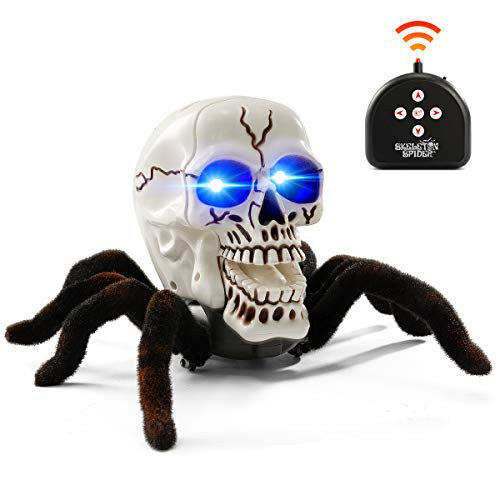 BEJOY Remote Control Spider Toy Halloween Horror RC Skull Spider with Glowing Blue Eyes for Kids and Adults