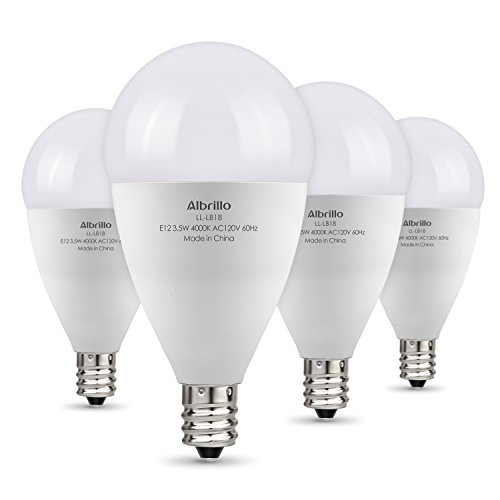 Albrillo E12 LED Bulb, Candelabra Bulbs 40 Watt Equivalent, Nature White 4000K LED Chandelier Bulbs, Candelabra Base, Non-Dimmable LED Lamp, 4 Pack Albrillo E12 LED Bulb, Candelabra Bulbs 40 Watt Equivalent, Nature White 4000K LED Chandelier Bulbs, Candelabra Base, Non-Dimmable LED Lamp, 4 Pack