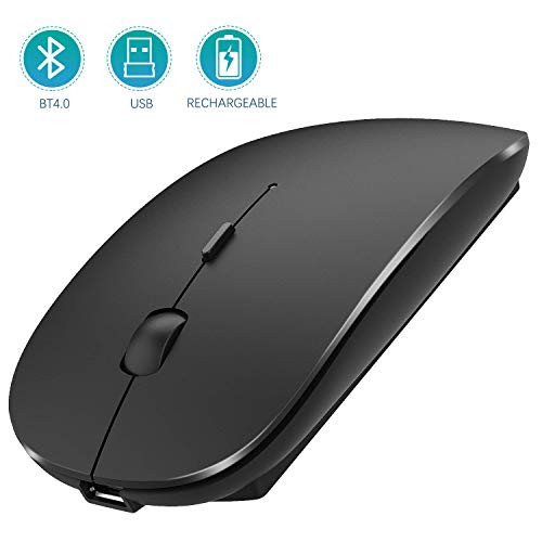 Bluetooth Wireless Mouse, Dual Mode Slim Rechargeable Wireless Mouse Silent Cordless Mouse with Bluetooth 4.0 and 2.4G Wireless, Compatible with Laptop, PC, Windows Mac Android OS Tablet (Black)