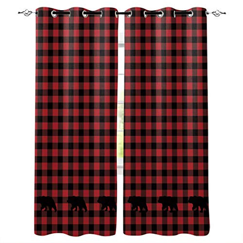 Edwiinsa Black and Red Buffalo Plaid and Bear Kitchen Blackout Curtains Window Drapes Treatment, 2 Panels Set for Kitchen Cafe Office, 80W x 63L inch Edwiinsa Black and Red Buffalo Plaid and Bear Kitchen Blackout Curtains Window Drapes Treatment, 2 Panels Set for Kitchen Cafe Office, 80W x 63L inch