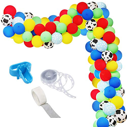 Toys Story Birthday Party Supplies Balloon Garland Kit, 100Pcs Balloon Garland Kit Including Cow Cloud Print Balloons Blue Red Yellow Light Green Balloons Ideal for Toys Story Birthday Party Decorations
