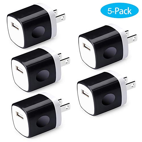 One Port USB Wall Charger, Charging Block, 5Pack Travel 1A USB Charger Cube Brick Charger Boxes Compatible iPhone Xs Max/X/8 Plus/7/6S Plus, Samsung Galaxy S10e S10 S9 S8 Plus/S7/Note 9/8, LG G8 G7