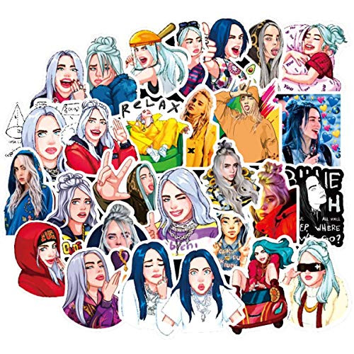 50 pcs Singer Billie Eilish Theme Stickers-Cute Funny Waterproof Vinyl Stickers for Laptops, Hydro Flasks,Water Bottles,Computers,Phone,Skateboard