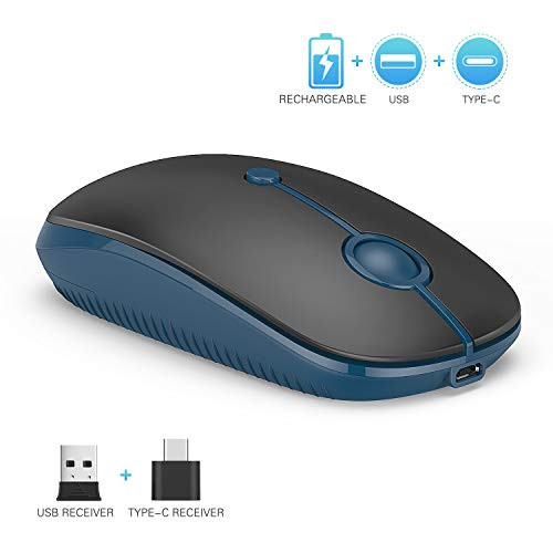 Type C Wireless Mouse, Vssoplor Dual Mode 2.4G Wireless Mouse USB C Cordless Mice with Nano USB and Type C Receiver Compatible with PC, Laptop, MacBook and All Type C Devices-Black and Sapphire Blue