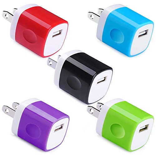 USB Power Adapter 5 Pack, UorMe 1Amp 5V Single Port Wall Adapter USB Plug Cube Block Box Compatible with Phone 11 Xs XR X 8 7 6S 6 Plus, Samsung S10 S9 S8 Note 9 8 S7 Edge, LG V50 V40 V35, BlackBerry