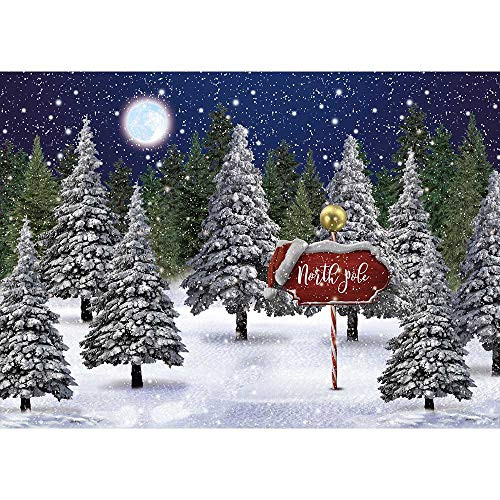 Allenjoy Winter Snowing Night Landscape Forest Backdrop Christmas Wonderland North Pole Moon Snowflake Snow Scene Pine Kids Newborn Photo Booth Props Baby Shower 7x5ft Photography Background