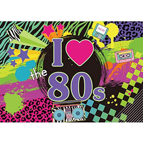 Allenjoy I Love The 80s Party Backdrop for Pictures Back to The 80's Birthday Dance Music Disco Let's Hip Hop Party Cake Table Wall Decoration Banner Photoshoot Background 7x5ft Photo Booth Props