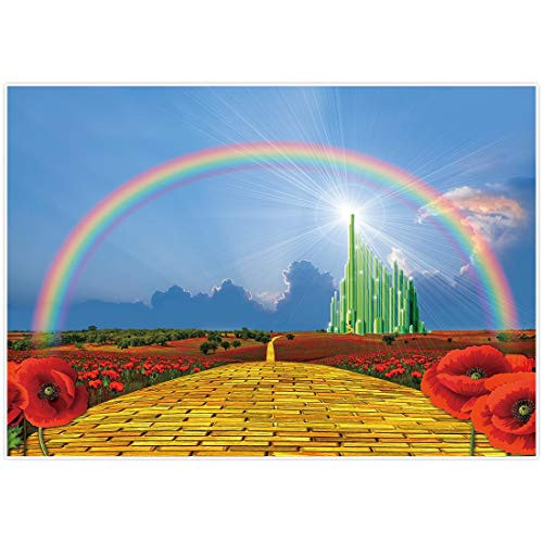 Allenjoy Emerald Castle Rainbow Photography Backdrop Wizard Yellow Brick Road Girl Kids Princess Birthday Party Decor Banner Blue Sky Poppy Field Baby Shower Newborn 7x5ft Background Photo Booth Props