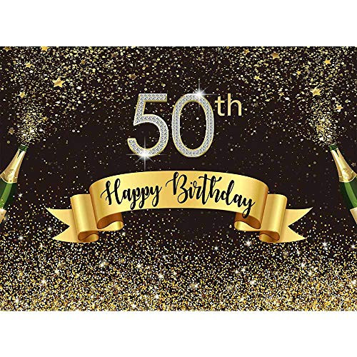 Allenjoy 8x6ft Glitter Gold and Black Happy 50th Birthday Backdrop Golden Shiny Fifty Years Old Photography Backgound for Adult Birthday Party Supplies Decoration Photobooth Props Allenjoy 8x6ft Glitter Gold and Black Happy 50th Birthday Backdrop Golden Shiny Fifty Years Old Photography Backgound for Adult Birthday Party Supplies Decoration Photobooth Props