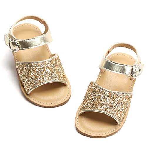 Felix & Flora Toddler Girl Gold Sandals - Little Kids Easter Dress Shoes Size 8 for Summer Flower Girl Party Wedding School Flats