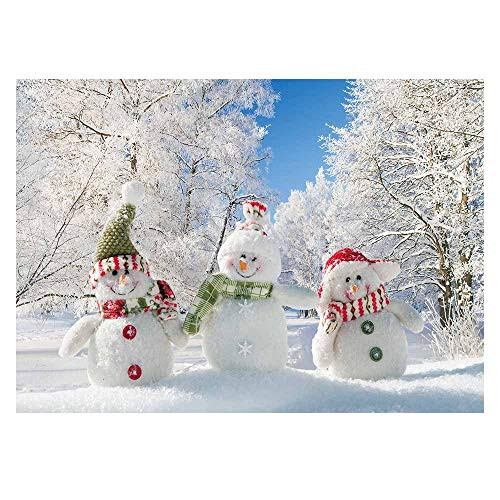 Funnytree Winter Snowman Photography Backdrop White Snow Forest Landscape Background Tree Scene Snowscape Baby Shower Kids Birthday Portrait Party Decorations Photo Studio Props Banner 7x5ft