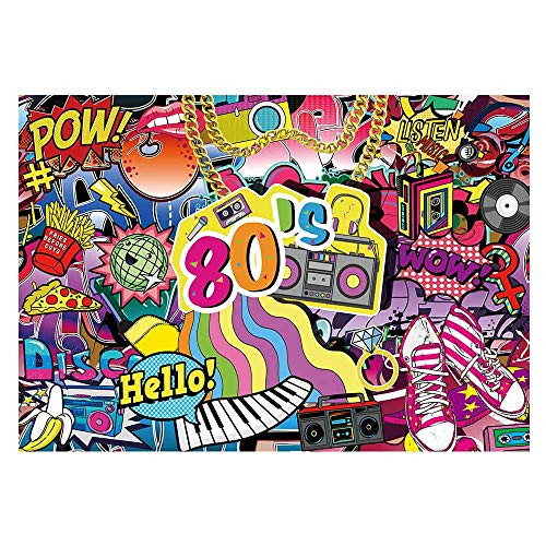 Funnytree 7x5ft Hip Pop 80s Themed Party Backdrop Graffiti Back to 80's Photography Background Rock Punk Music Disco Retro Baby Adult Birthday Banner Cake Table Decorations Photo Booth Props