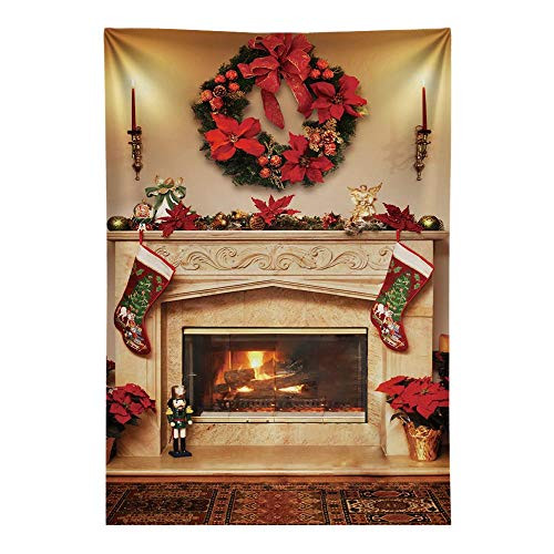 Funnytree 6x8ft Durable Fabric Winter Christmas Fireplace Photography Backdrop No Wrinkles Interior Vintage Merry Xmas Party Background Stockings Baby Portrait Banner Decorations Photo Booth Studio
