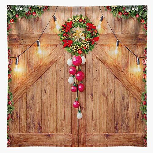 Funnytree 8x8ft Durable Fabric Rustic Christmas Barn Door Backdrop for Photography No Wrinkles Merry Xmas Wood Texture Board Wall Floor Party Background Baby Portrait Banner Decor Photo Studio Prop