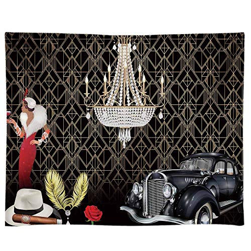 Funnytree 10x8ft Durable Fabric Roaring 20's Themed Party Backdrop No Wrinkles The Great Gatsby Flapper Birthday Background Gangster Vintage 20s Decor Wedding Decoration Photo Booth Cake Table Banner