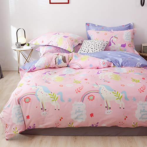 LAYENJOY Unicorn Duvet Cover Set Twin, 100% Cotton Bedding, Colorful Unicorn Rainbow Flower Floral Pattern Printed on Pink Reversible Purple, Cute Comforter Cover for Kids Teens Girls, No Comforter LAYENJOY Unicorn Duvet Cover Set Twin, 100% Cotton Bedding, Colorful Unicorn Rainbow Flower Floral Pattern Printed on Pink Reversible Purple, Cute Comforter Cover for Kids Teens Girls, No Comforter