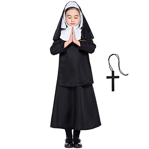 Children Nun Costumes Complete Nun Costume for Kids Halloween School Party Fancy Dress (Large, Black)