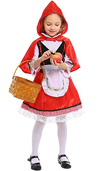 Little Red Riding Hood Costume for Girls Kids Halloween Cosplay Party Dress & Cape (Medium)