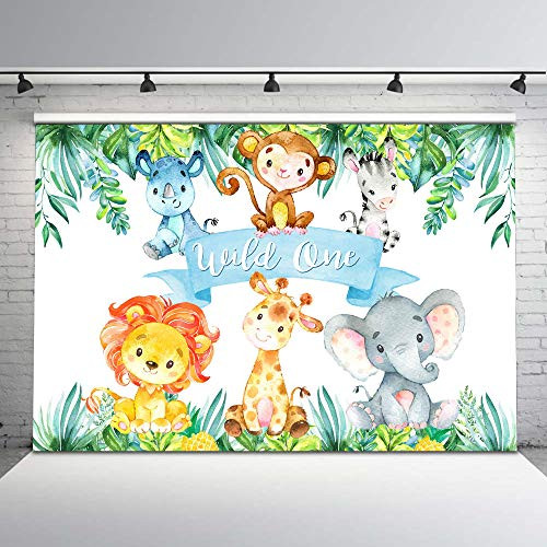 Mocsicka Wild One Woodland Backdrop Boy First Birthday Forest Animals Background Vinyl 7x5ft Safari Animals Wild One Backdrops for Boy First Birthday Decorations