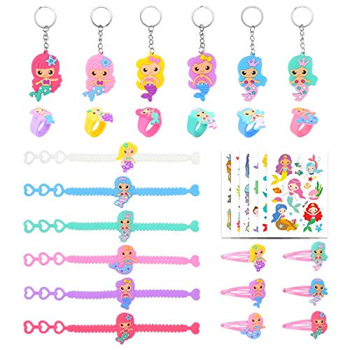 30pcs Mermaid Party Supplies, Mermaid Bracelet, Mermaid Rings, Mermaid Hair Clips, Mermaid Key Chains, Mermaid Tattoo Stickers for Kids Mermaid Birthday Party Favors, Party Bags Fillers for Girls