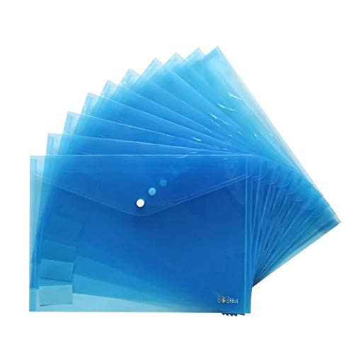 Richohome 24 Pcs Document Folder with snap Button, Premium Quality Plastic Envelopes,Waterproof Transparent Project Envelope Folder, A4 Letter Size, Blue